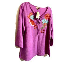 NWT Appraisal Embroider Women Tunic Top Blouse Size 2X Lavender Purple